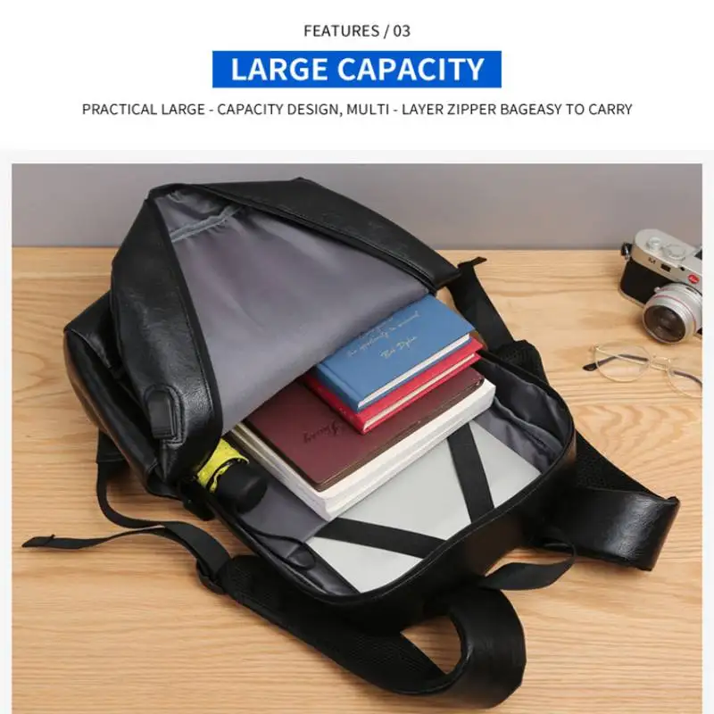 Zaino da uomo alla moda in pelle PU cartella da ufficio casual da viaggio laptop da ufficio zaino sportivo da spalla
