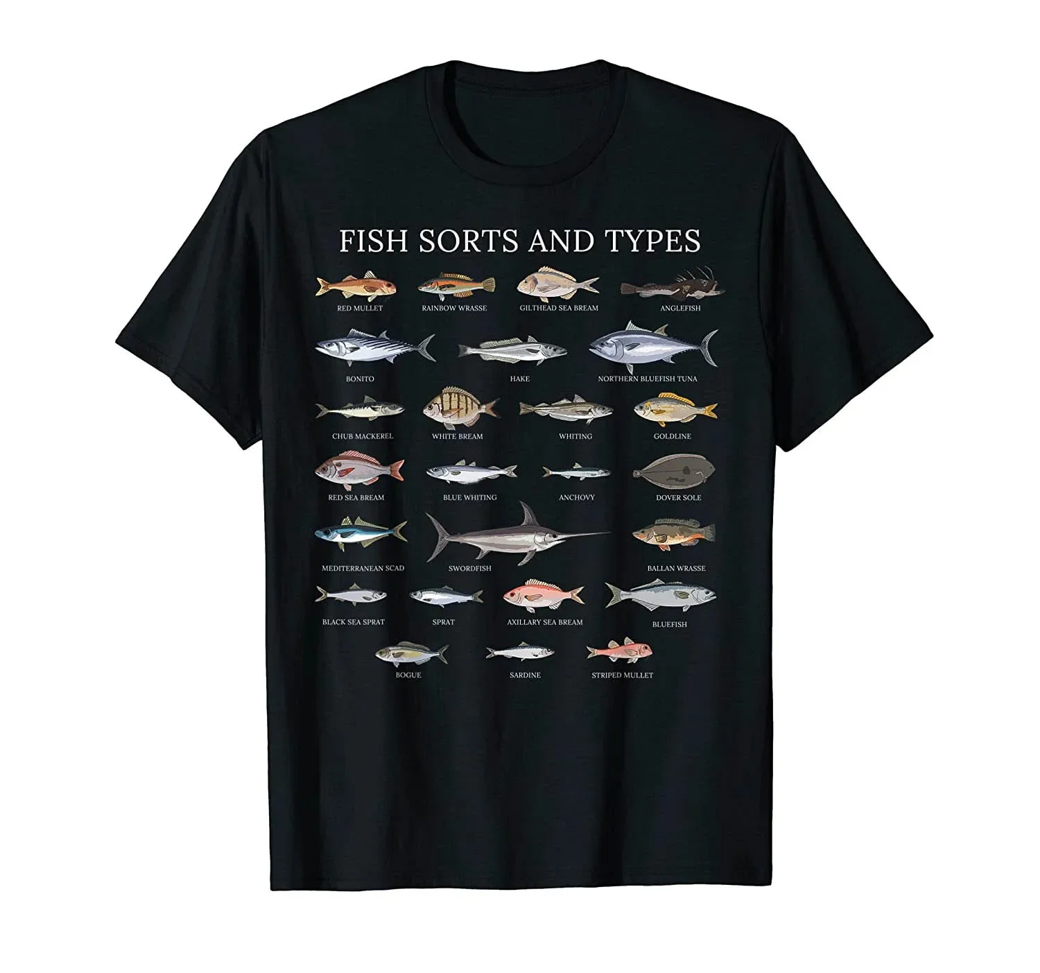 

Fish Sorts And Types Fishing Species Chart Fisherman Gift T-Shirt Men Cotton Tshirt Tees Tops Anime Harajuku Streetwear