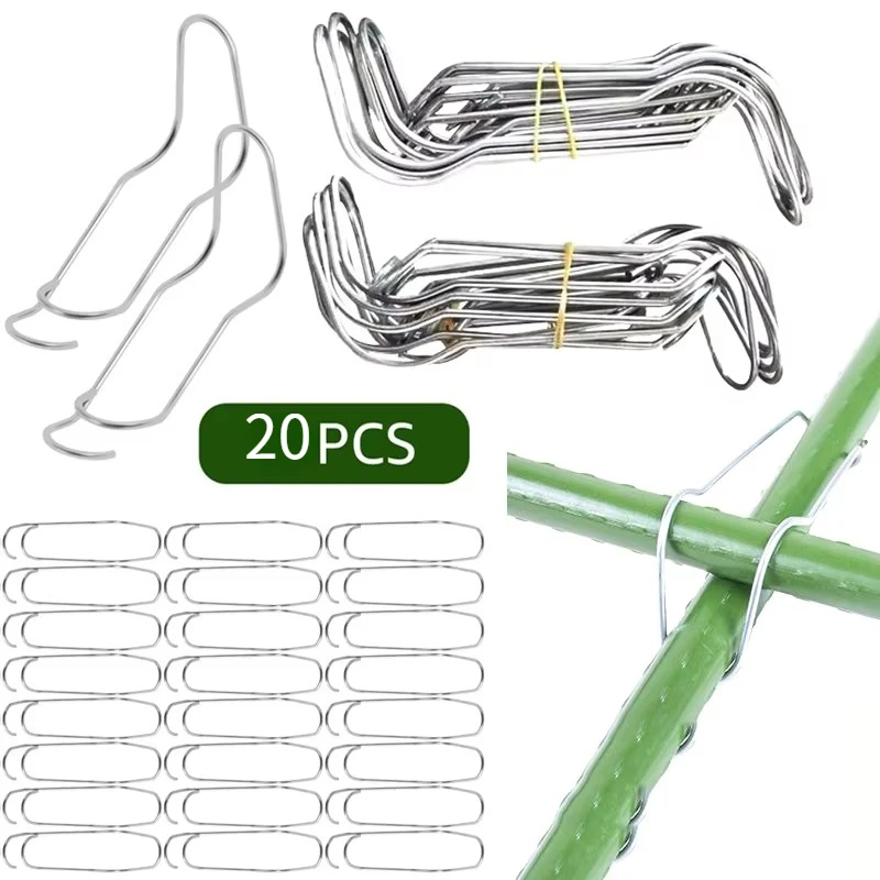 20pcs Plant Trellis Connecting Buckles Pipe Support Bamboo Pole Fixing Clip Plant Vine Climbing Pole Connector Steel Wire Buckle