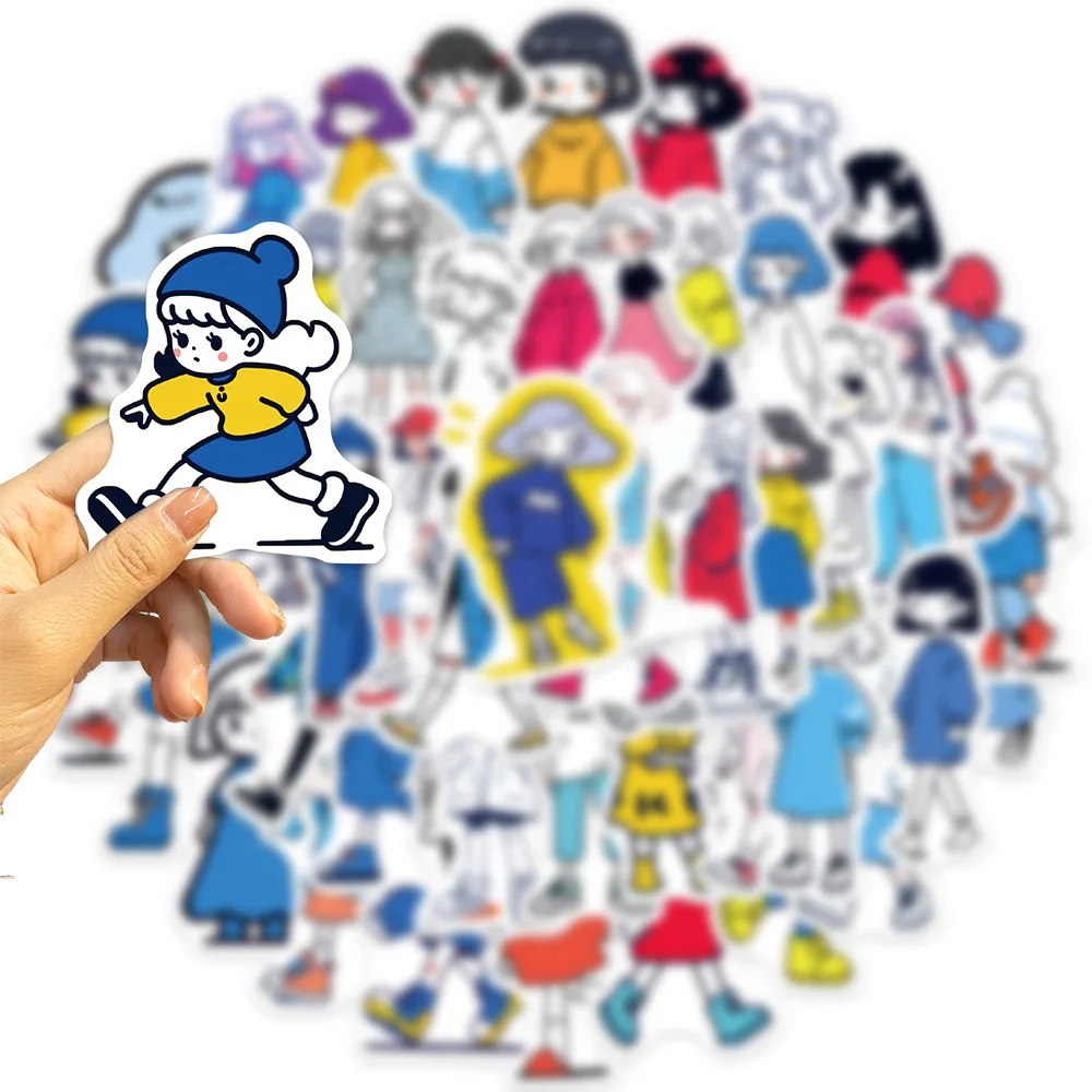 50pcs Cartoon Simple Drawing Girl Series Graffiti Stickers Suitable for Laptop Helmets Desktop Decoration DIY Stickers Toys