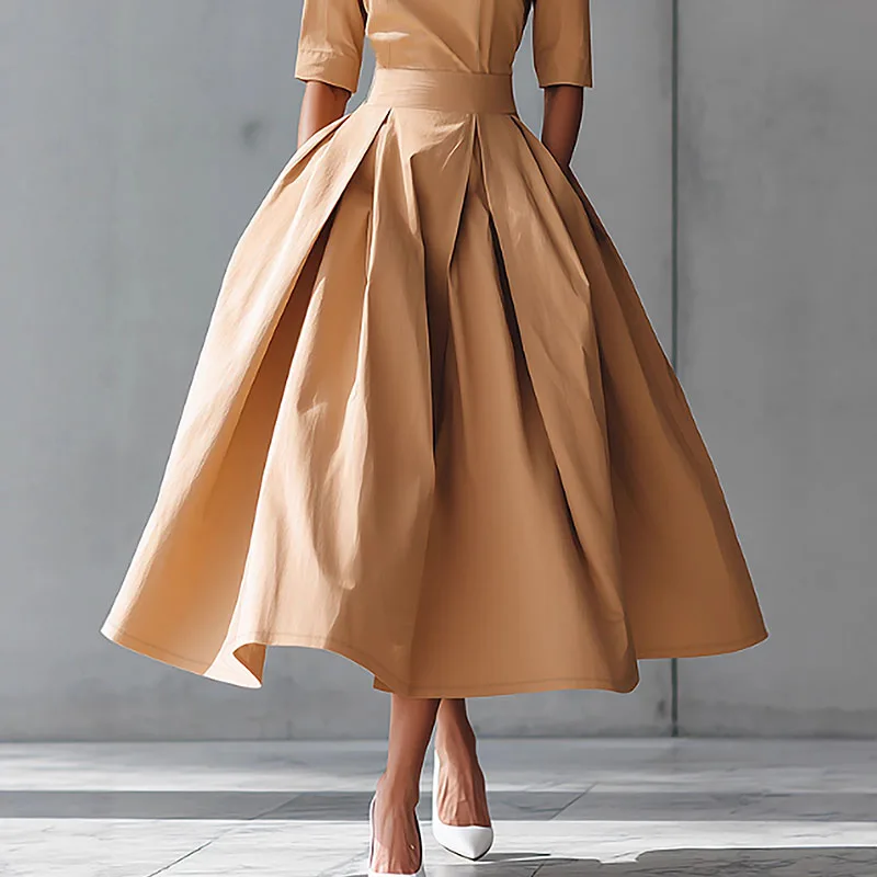 Robe longue de soirée à col rond pour femme, tenue décontractée, couleur unie, taille haute, poches plissées, manches 2026, style Boho, Maxi, nouvelle collection automne 3/4