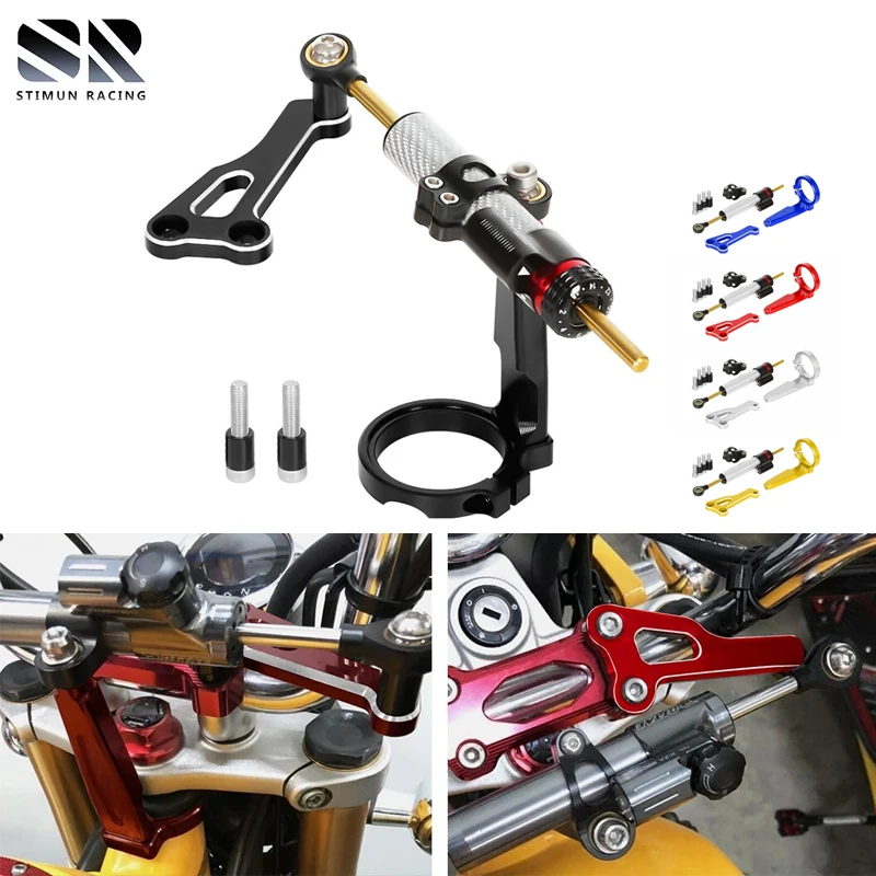 CNC Adjustable Steering Damper Stabilizer Complete Kit With Mounting Bracket Anti‑Shake Handling For Honda MONKEY 125 2018‑2024