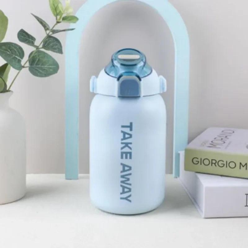 

850ml Children's Stainless Steel Vacuum Flask Large Capacity Water Bottle Outdoor Sports Travel Student Handle Rope Straw Cup
