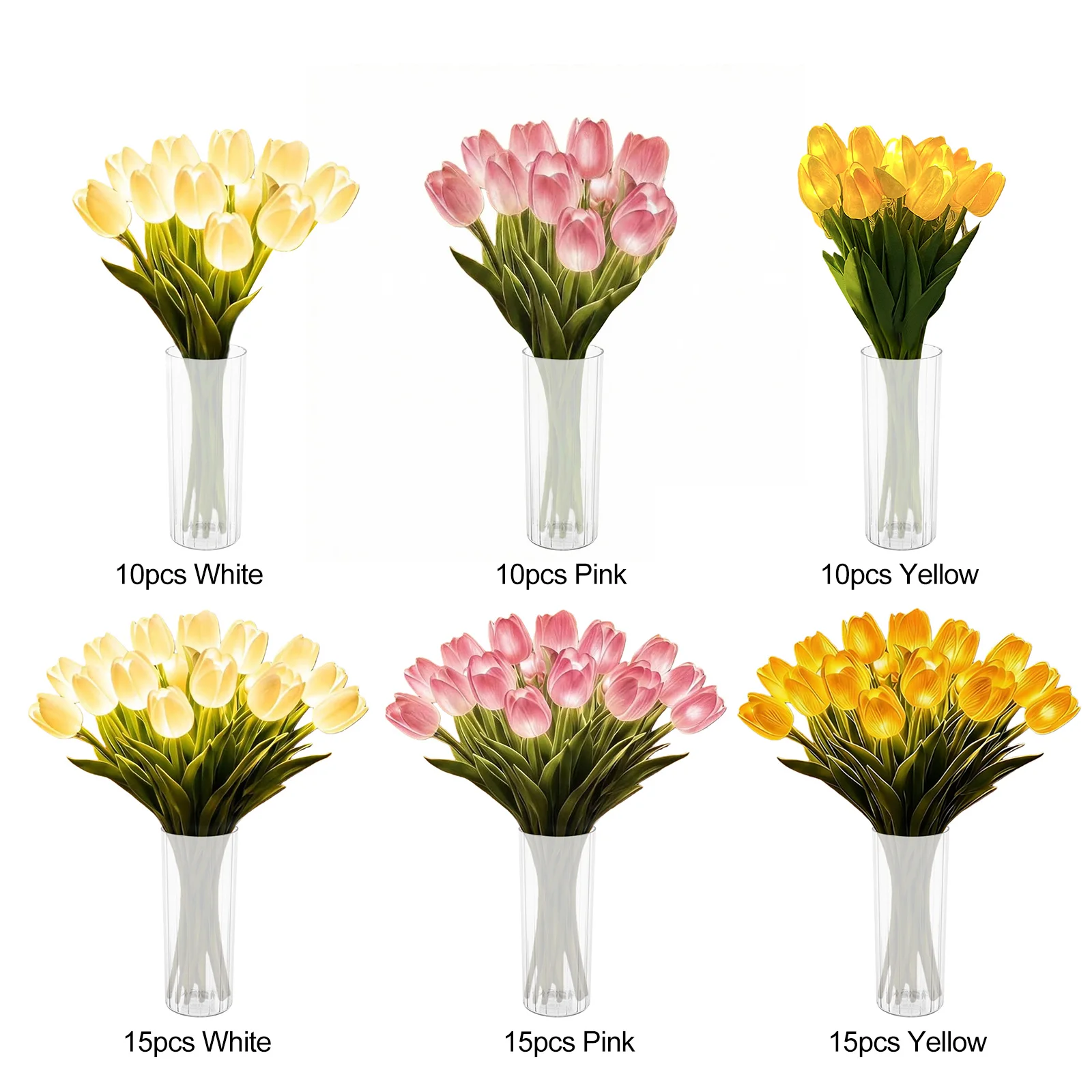 10/15pcs LED Lighted Artificial Flowers Tulip Lamp with Vase Romantic Tulip Light Easter Home Kitchen Wedding Dining Table Decor