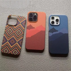 Luxury Ultra Thin Hard PC Carbon Fiber Pattern Matte Case For iPhone 17 16 15 14  13 12 11 Pro Max Shockproof Retro Back Cover