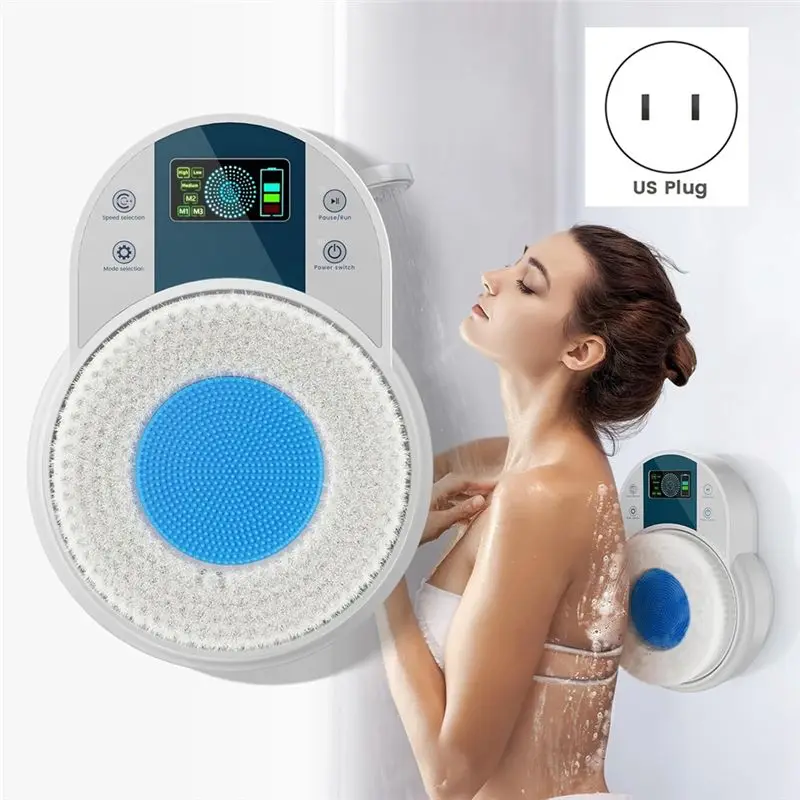 FGGS-Back Scrubber For Shower,Body Scrubber,Wall-Mounted Electric Back Scrubber,Deep Clean Shower Scrubber With Smart US Plug