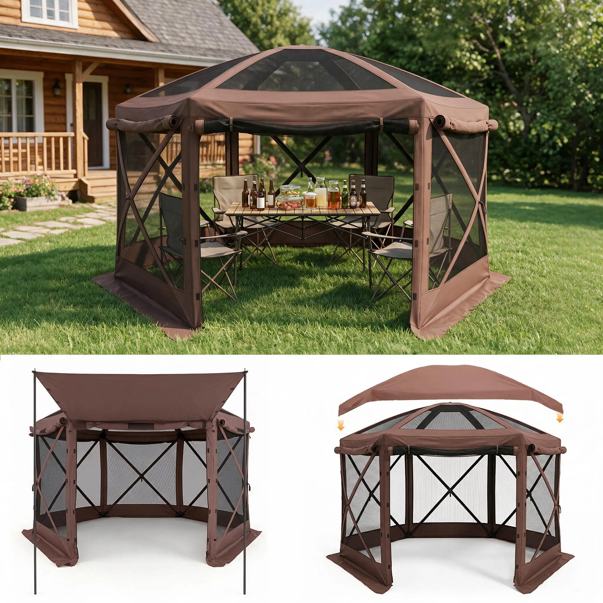 TCGBKAF 12x12 FT Pop Up Gazebo with Removable Top, Screen House Mosquito Net Canopy Tent Heavy‑Duty Waterproof Sun Shelter One‑Click Setup for Backyard Patio Garden Camping