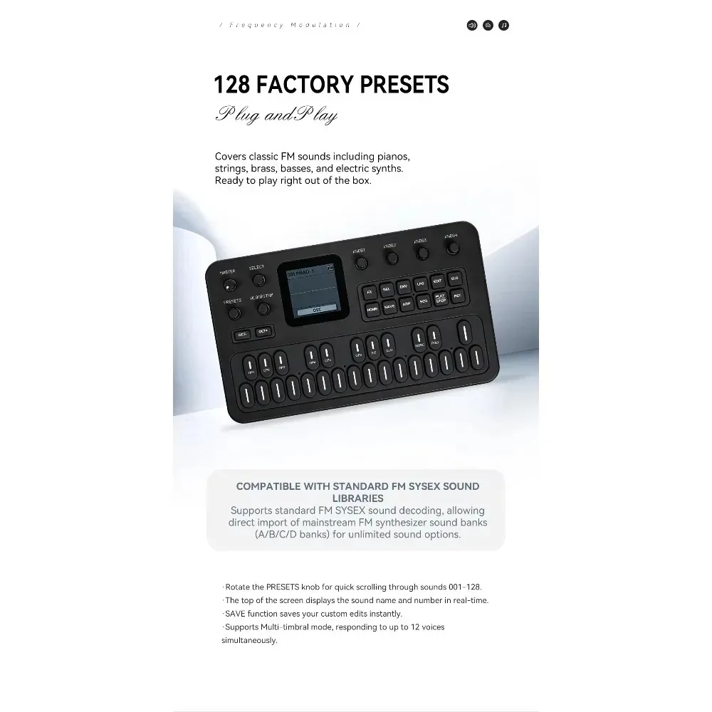 M-VAVE （SK15) FM-1 Handheld FM Synthesizer, Battery Powered with 128 Presets & Built-in Speaker