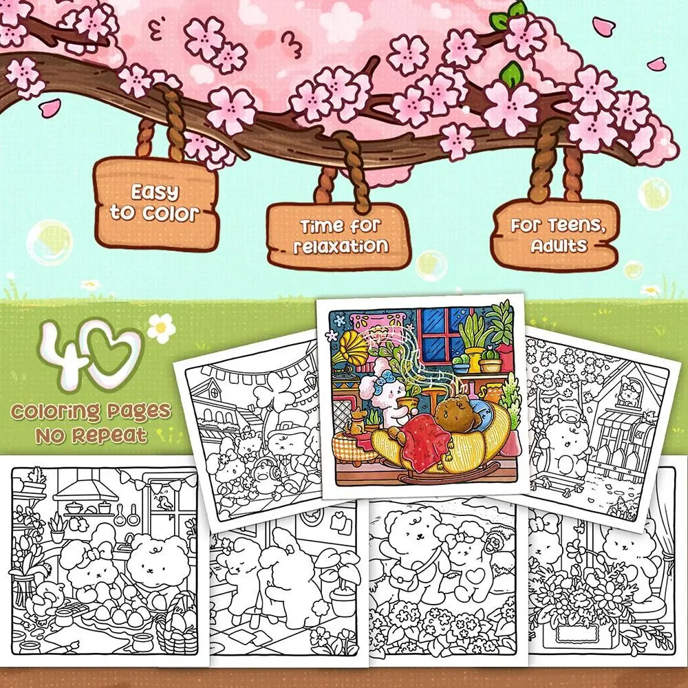 Cute Cartoon Coloring Book Stress Relief Painting Gift Paperback Educational Doodles Book for Adults And Teens