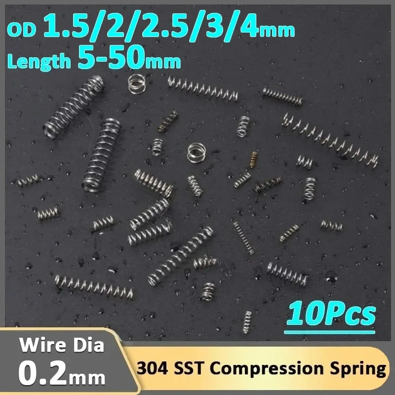 10pcs 0.2mm Stainless Steel Micro Compression Spring Repair Small Compressed Pressure Rotor Return OD 1.5 2 2.5 3 4mm L 5-50mm