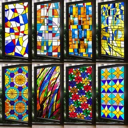 American Retro Glass Sticker Stained Glass Window Film European Stained Glass Film Transparent Opaque Window Paper Anti-peeping