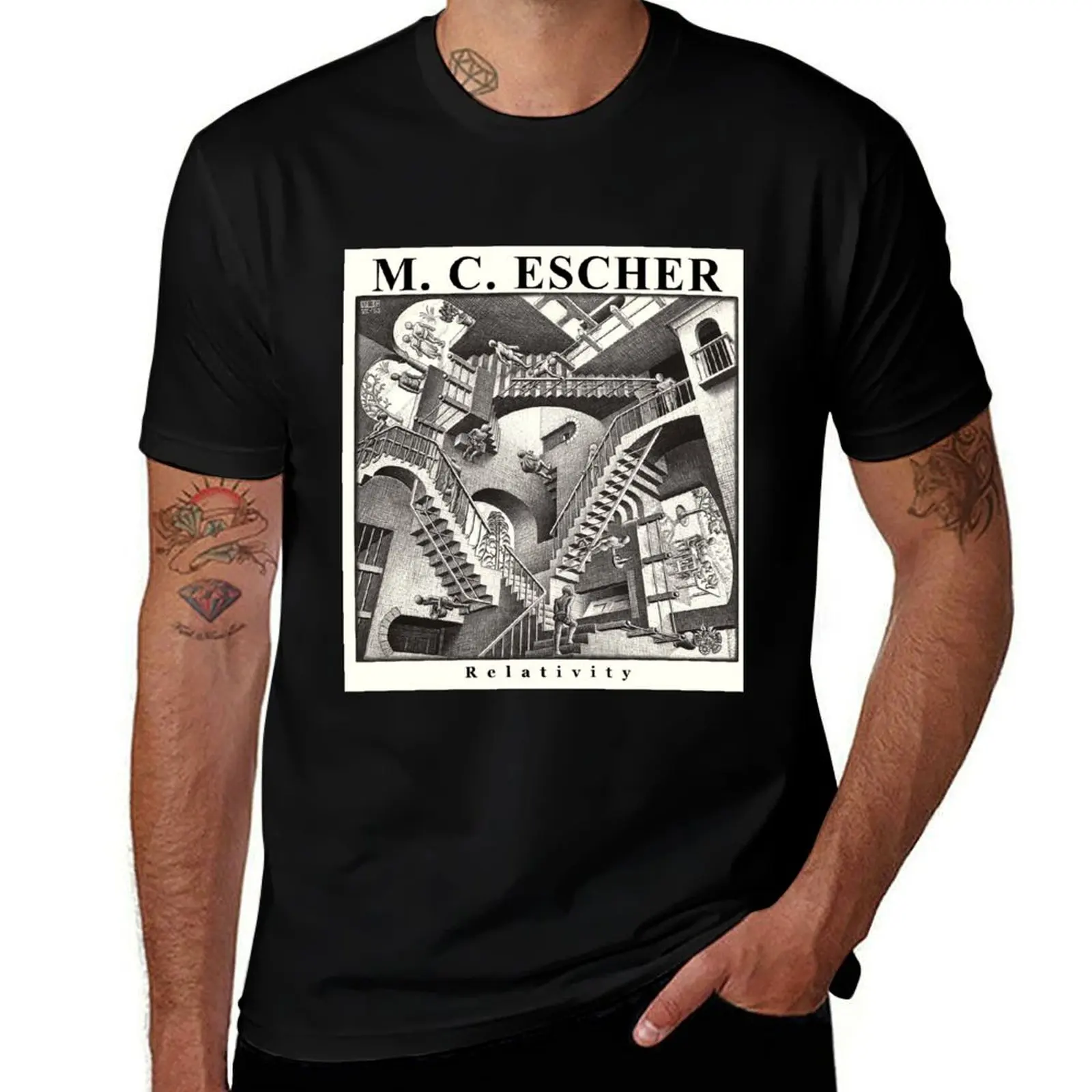 

М.К. Эшера - Обучение - Лестница. Футболка Relativity by Maurits Cornelis Escher, мужская футболка с рисунком, мужская футболка, футболка