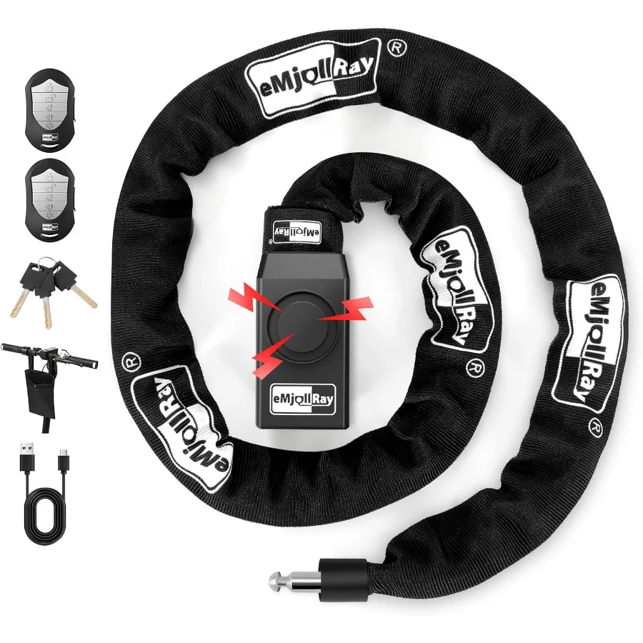 

Сверхмощный велосипедный цепной замок длиной 4 фута с противоугонной сигнализацией 110 дБ для безопасности мотоциклов и велосипедов EScooter включает в себя USBC зарядку C