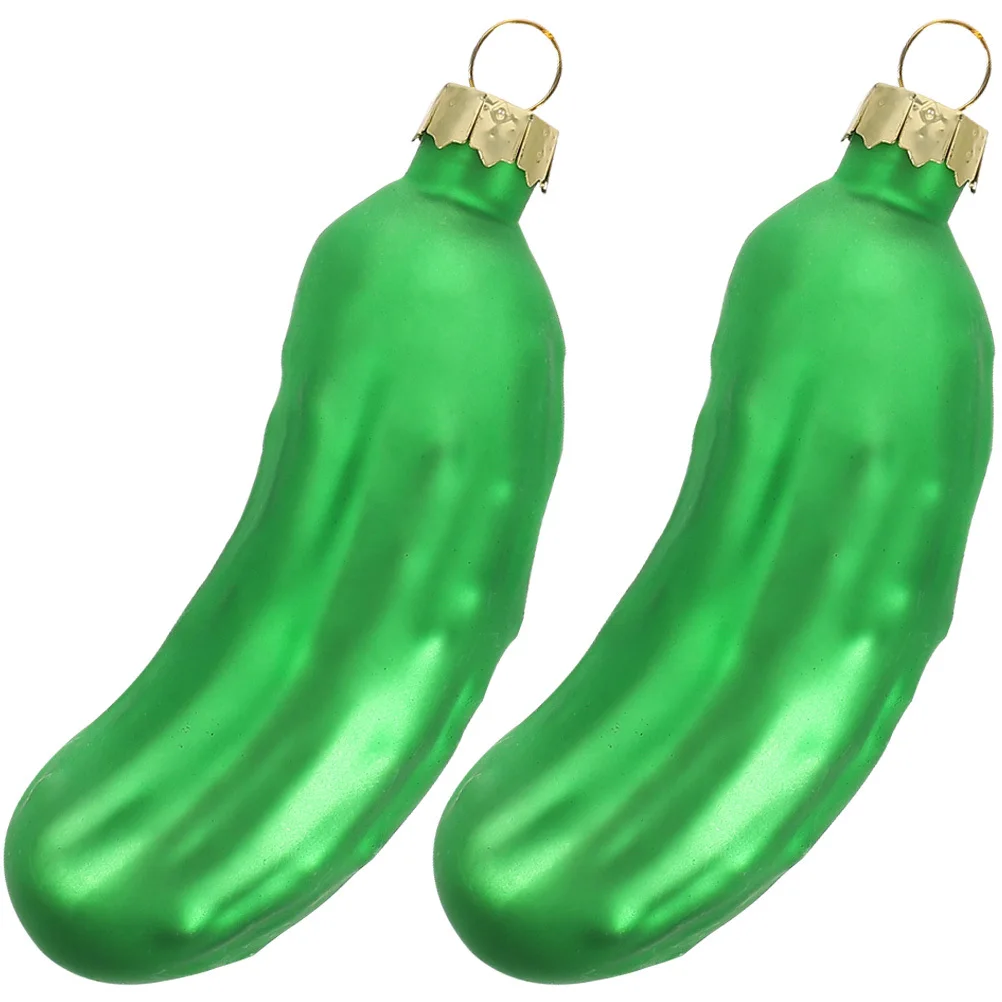 2Pcs Hanging Glass Cucumber Pendant Lifelike Christmas Tree Decoration Party Supplies Fake Glass Cucumber