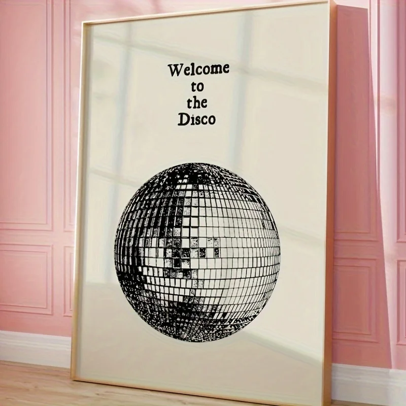 1pc Welcome to the Disco Vintage Ball Poster - Retro Aesthetic Wall Art, Minimalist Dancing Decor, Unframed Print, Monochromatic