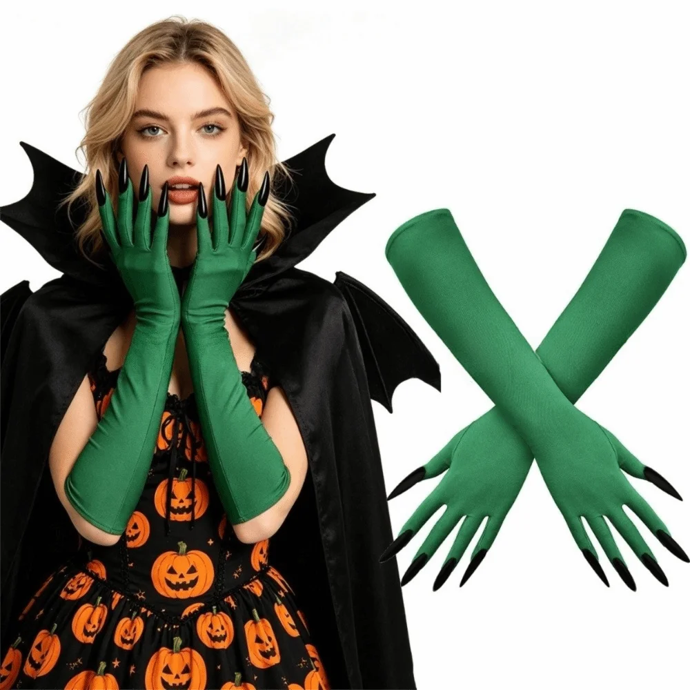 Funny Fancy Props Halloween Cosplay Gloves Long Nails Long Witch Cosplay Costume Elastic Solid Color Ghost Claw Mittens Women