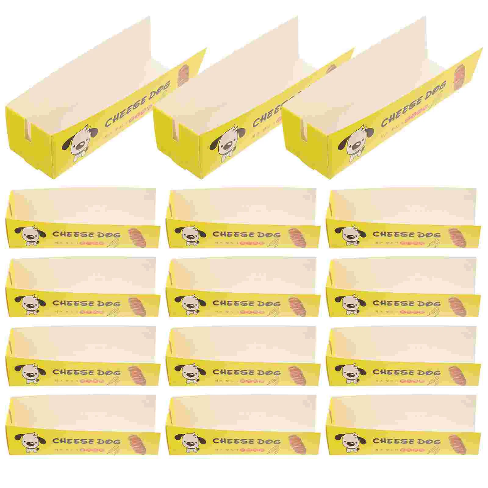 100 Pcs Sausages Hot Dog Box Container Tray Trays Boxes for Dogs Food Paper Yellow Case