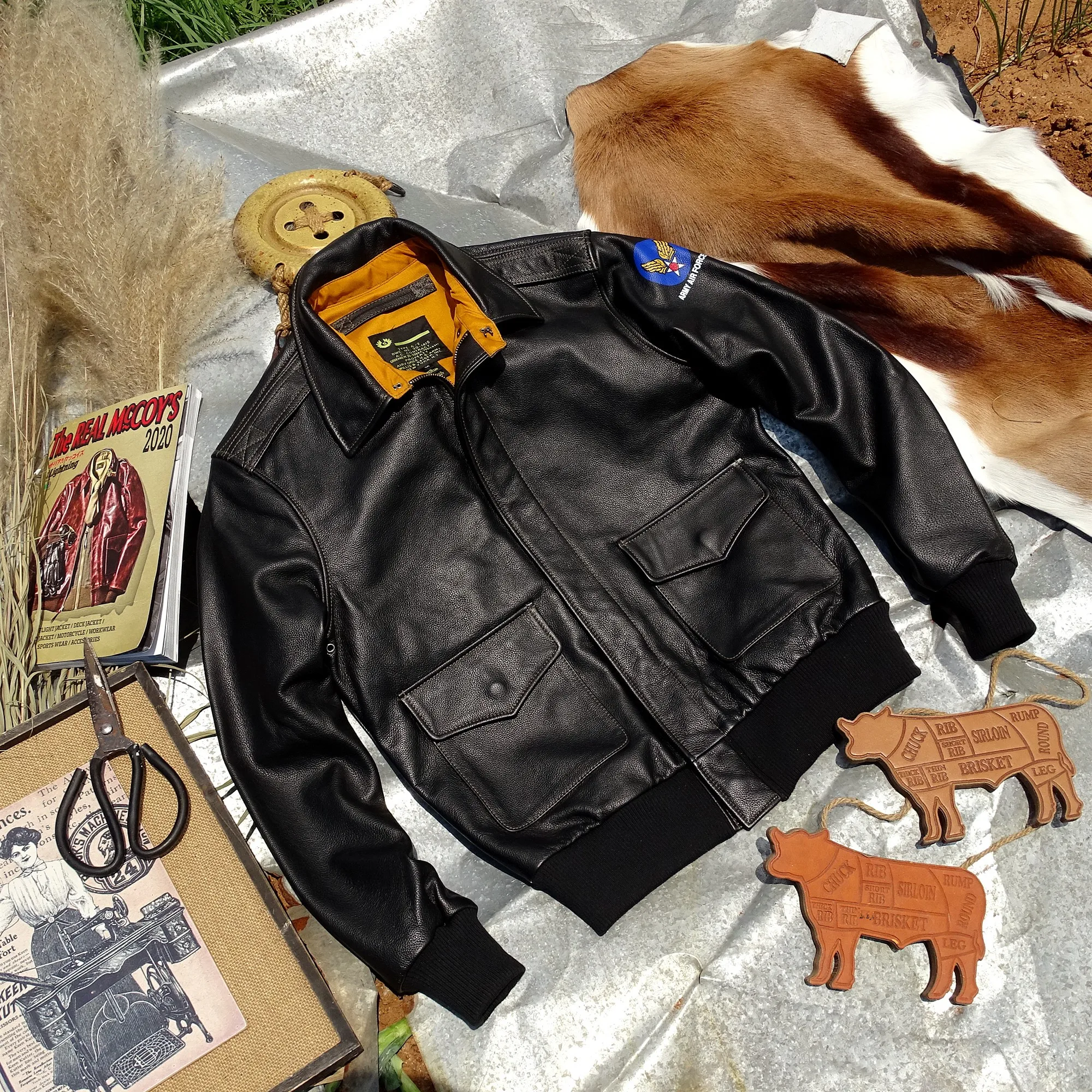 A2 Air Force Flight Jacket American Retro Top Layer Cowhide Genuine Leather Short Slim Fit Large Size Men's Fashion Leather Coat