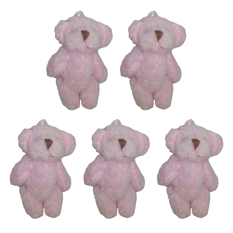 Plush Bear Toy Mini Joint Dolls Lovely Bear Pendant DIY Keychain Children Backpack Ornament Wedding Party Bouquet 5PCS