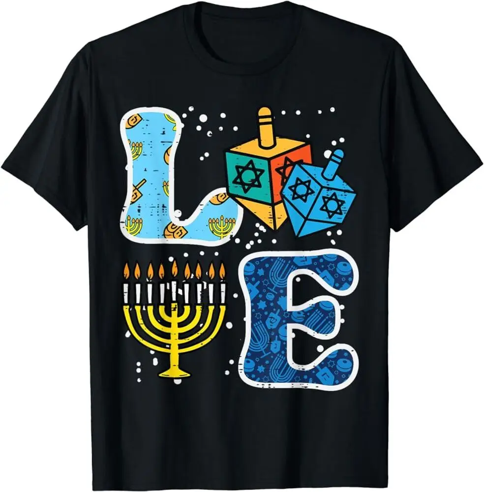 Hanukkah Love Menorah Dreidel Chanukah Jewish Women Men T-Shirt, Unisex Summer Luxury Brand Oversize