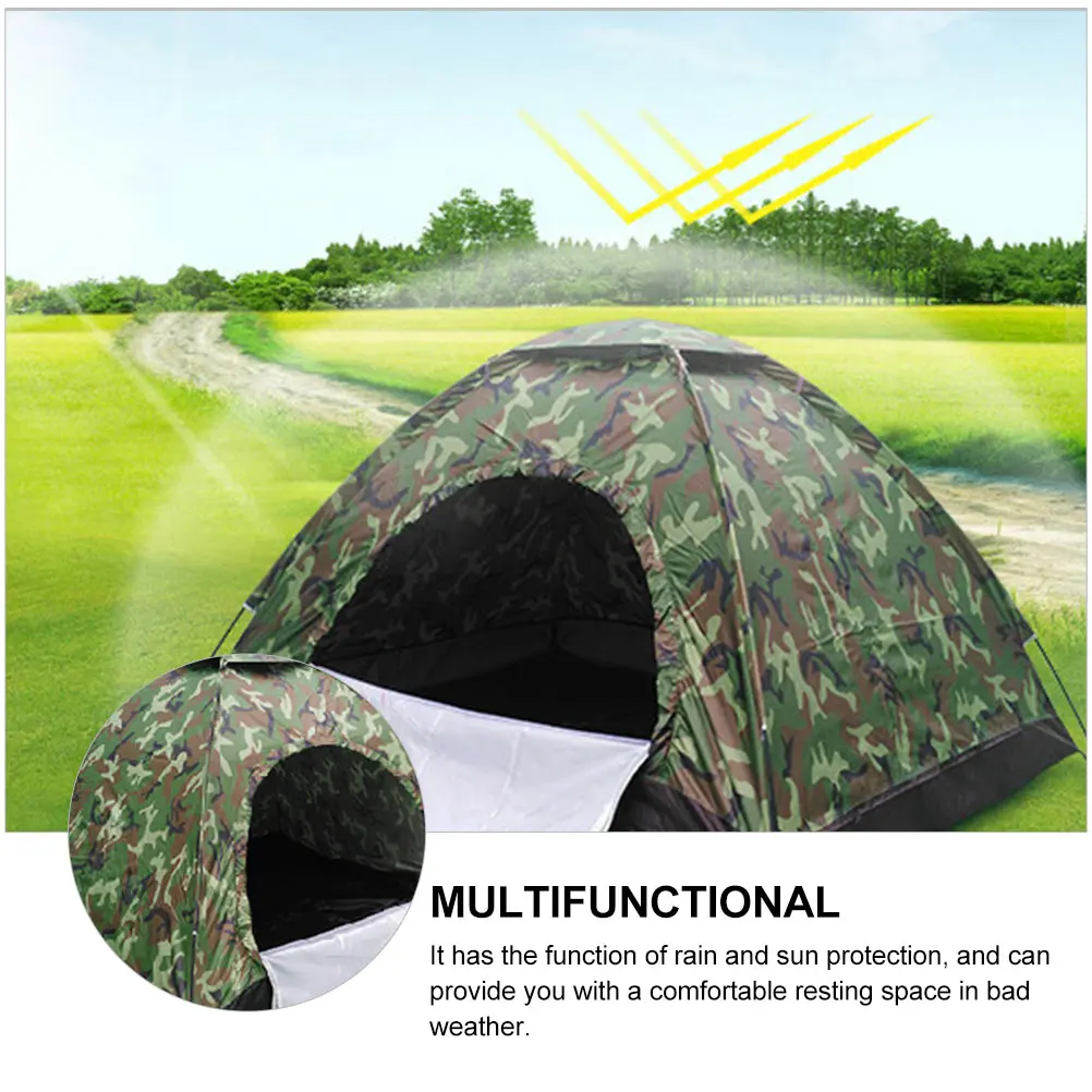 

Outdoor Camping Tent Double Layer Polyester 170T Waterproof Shelter Travel Trip Durability Practical Design Stable Structure