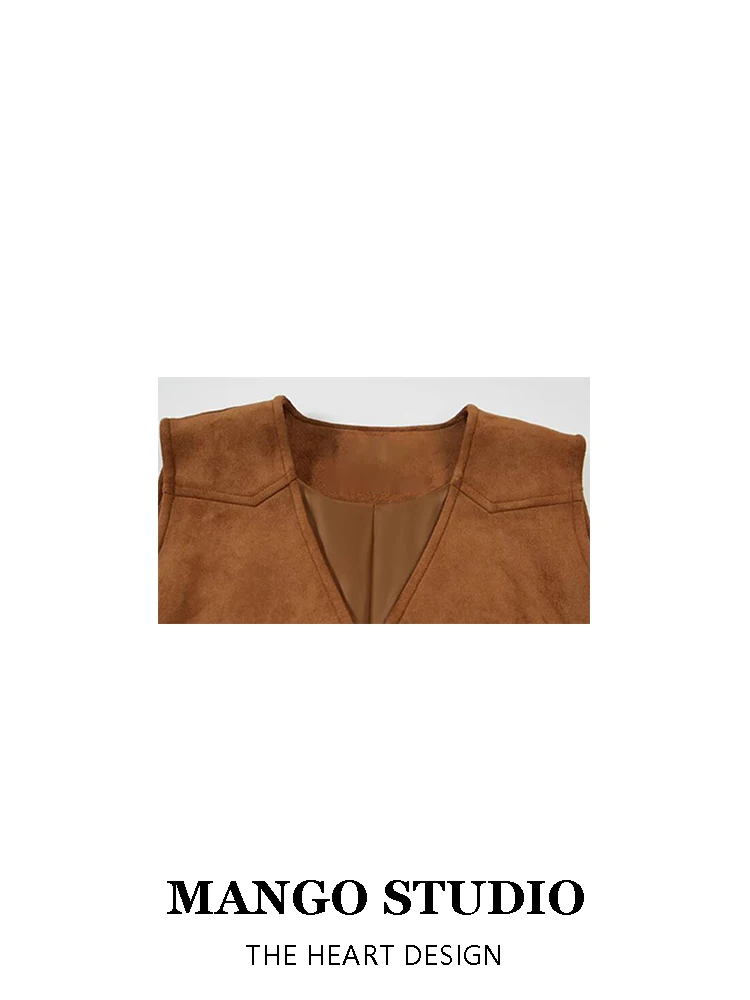 

Retro Suede Vest Women's Autumnal Ethnic Sle Open Cardigan V-Ne Layered Svel oulder Pad Jaet Commute Faion