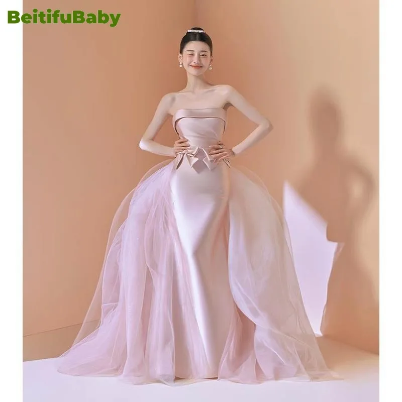 

BeitifuBaby 2024 свадебное платье для женщин вечернее женское платье юбка рыбий хвост без рукавов бант без бретелек банкетное платье элегантные платья