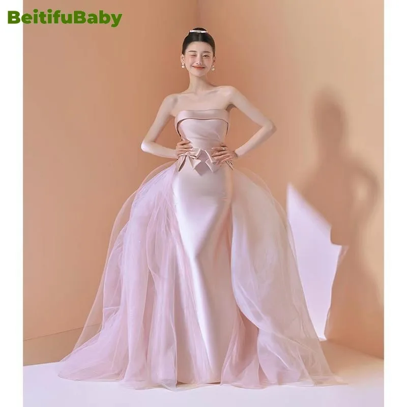 

BeitifuBaby 2024 Wedding Dress for Women Evening Party Fishtail Skirts Sleeveless Bow Strapless Banquet Gown Vestidos Elegantes