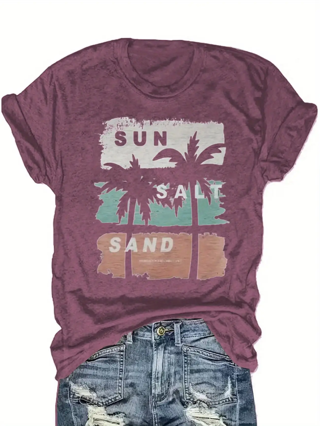 

Женская футболка больших размеров с коротким рукавом Sun Salt Sand Palm Tree, незаменимая вещь для весны и лета, летние наряды, женская одежда