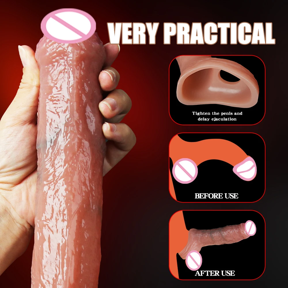 Cock Sleeve for Men Silicone Reusable Extender Delay Ejaculation Erotic Enhancer Adult Sexy Realistic Penis Enlargement Sex Toy