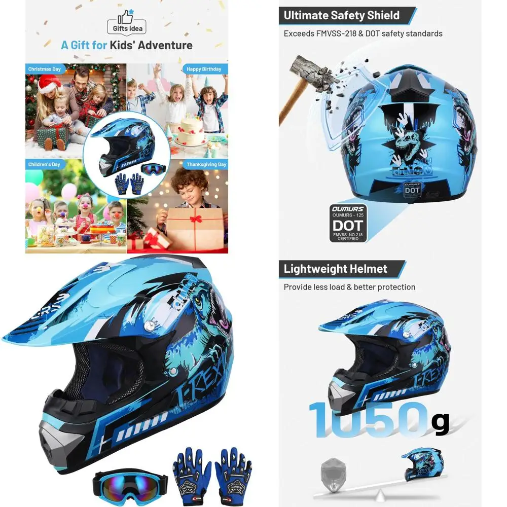 

Youth Dirt Bike Helmet with Goggles & Gloves for Ages 5-14, Suitable for ATV, Motocross, BMX, MX, UTV, Offroad, Street, Go Kart,