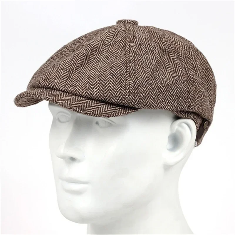 TOHUIYAN Striped Autumn Berets Hat Men Eight-panel Newsboy Cap Women Painter Visors Gatsby Hats Washed Cotton Duckbill Flat Caps