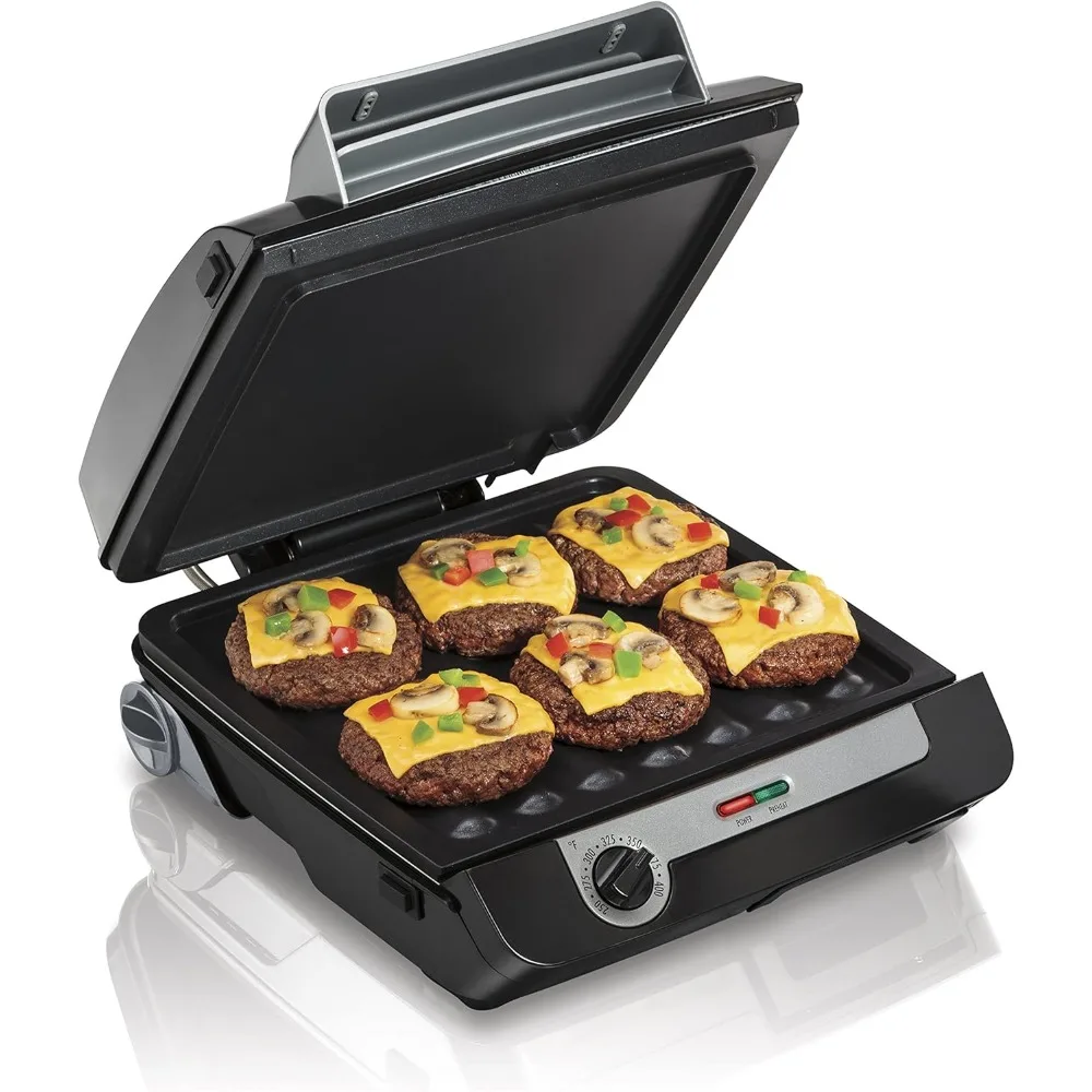 4-in-1 Indoor Grill & Electric Griddle Combo with Bacon Cooker, Opens Flat to Double Cooking Surface, Removable Nonstick Plates