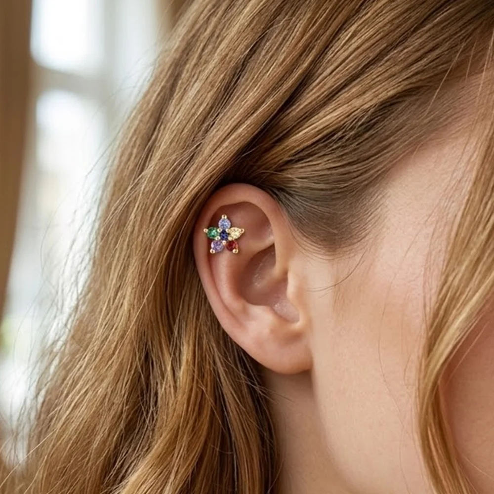 

Серьга-гвоздик Aide из цельного золота 14K с разноцветными камнями в виде бабочки и шарика для женщин, минималистичное украшение для ушей