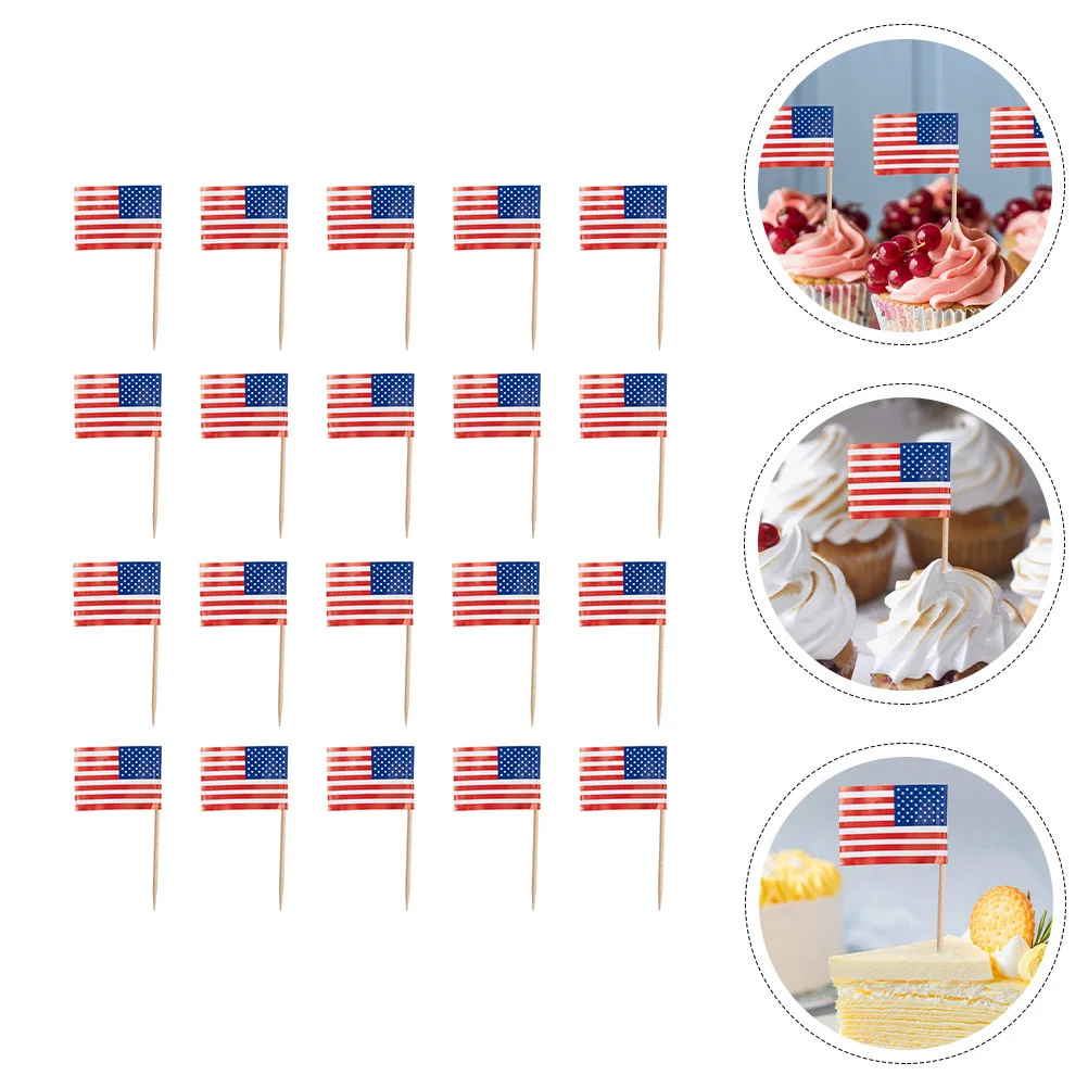 200 Uds. Banderas de palillos de dientes, banderas de madera para pastel, adornos para postres y fiestas, selecciones pequeñas para magdalenas, aperitivos, insertos para pasteles, bandera
