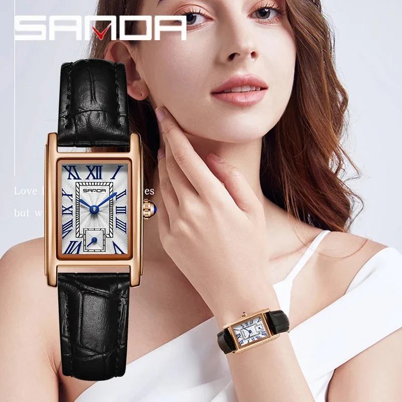 SANDA 1116 Fashion Elegant Design watches for woman Rectangle reloj Water Resistant Quartz Business Women Analog Wrist Watch