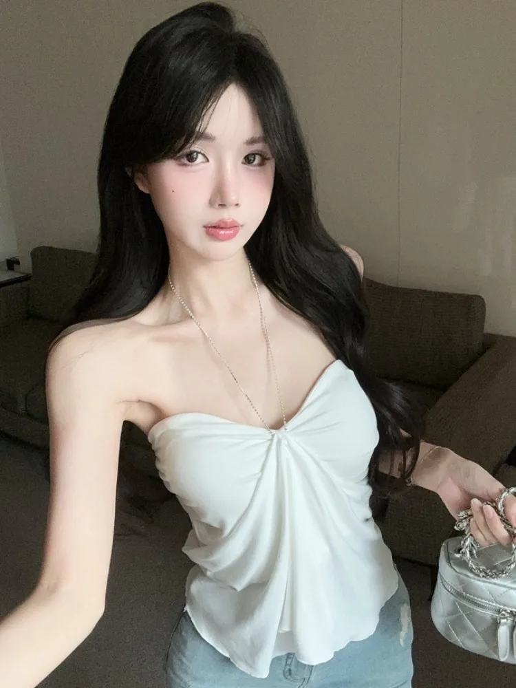 

Sexy One-Shoulder Chain-Strapped Backless Slim Crop Top Women's Summer New Pure Desire Short Strap-On Top for Young Girls
