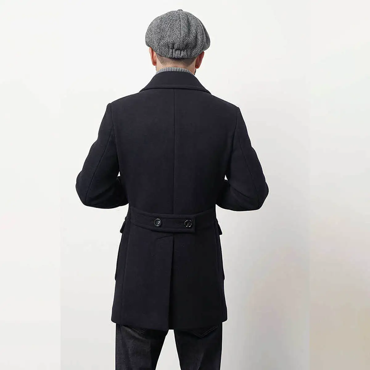 Men Long Overcoat Dark Navy Casual Woolen Jacket Wedding Tuxedos Winter Wear