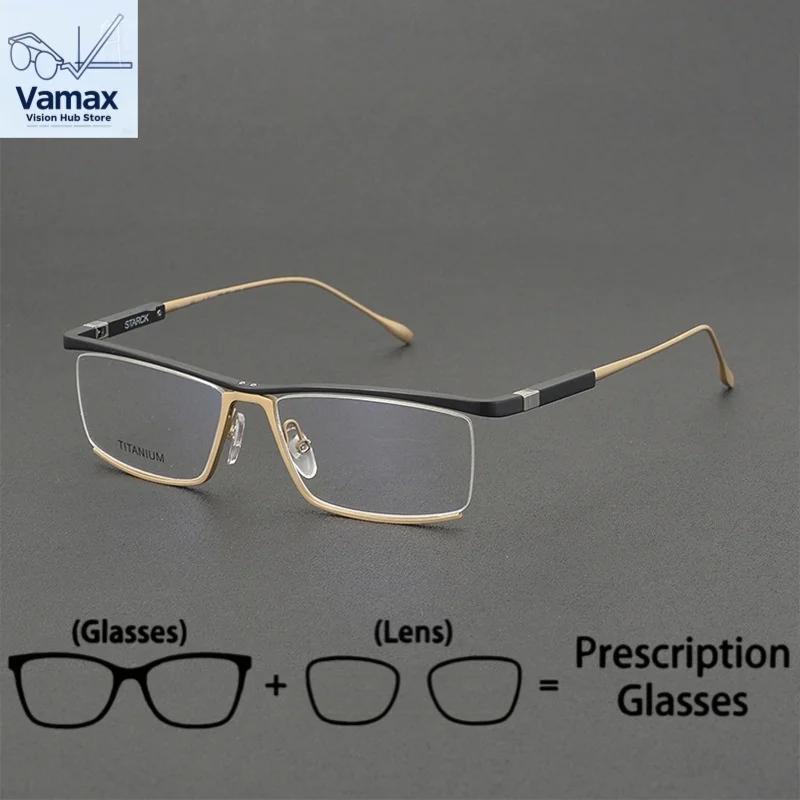 

Men'S Business Rotating Temple Prescription Eyewear Office Fashion Square Half Rim Pure Titanium Myopia Hyperopia Glasses