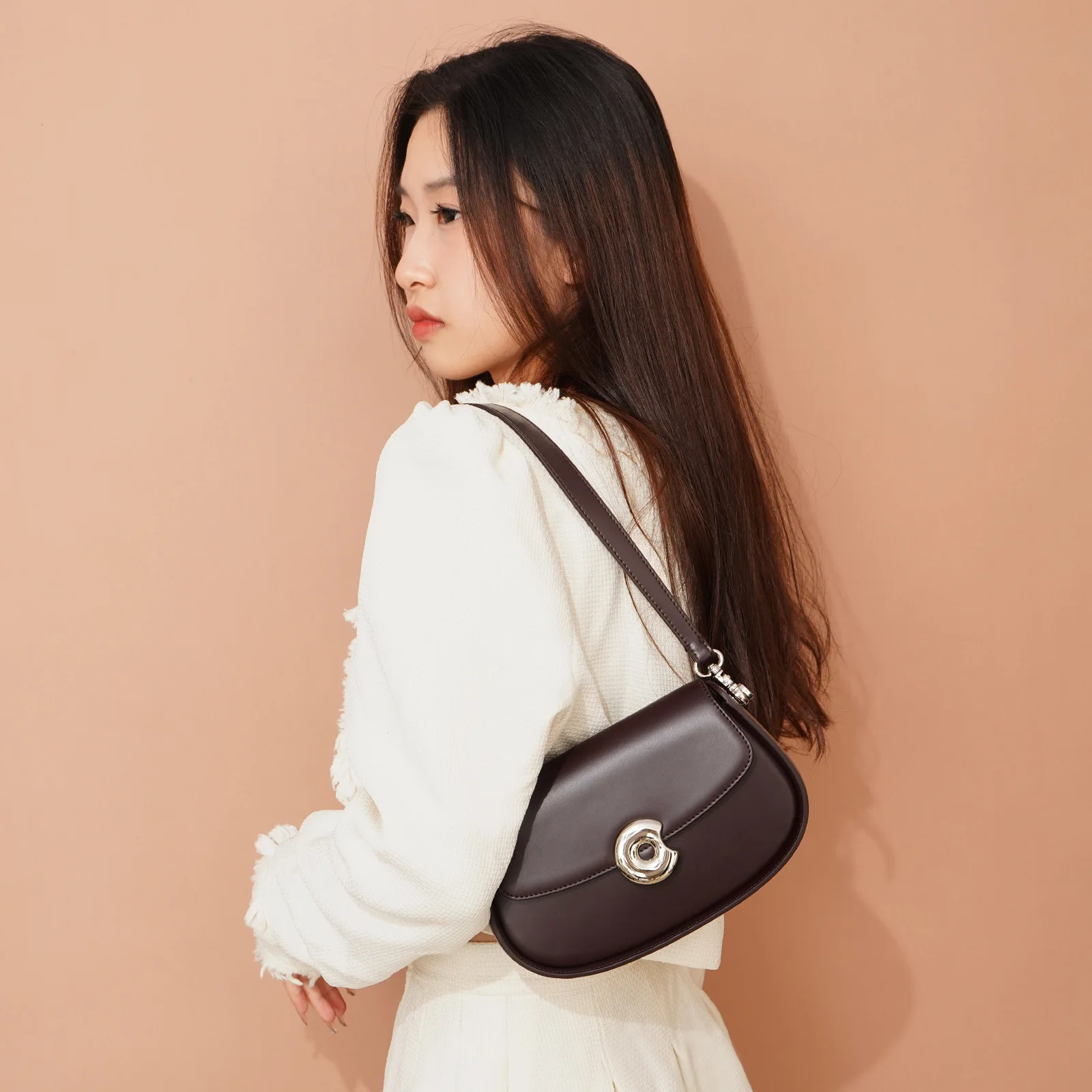 2023 New Women Semicircular Saddle Bag Female Wedding Underarm Shoulder Bag Lady Retro Silver Hardware Messenger Tote Handbag