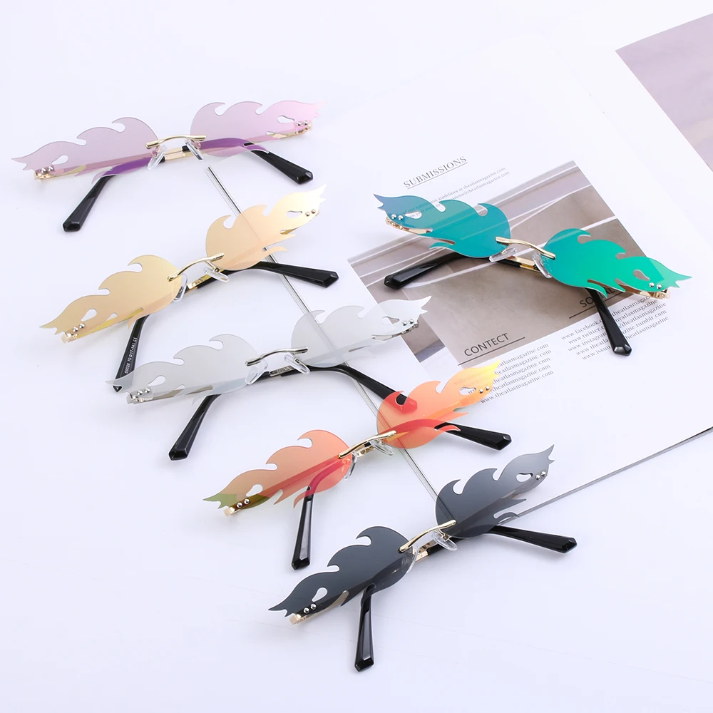 نظارات شمسية ضيقة من Streetwear نظارات شمسية بدون إطار موجة لهب النار نظارات شمسية عصرية