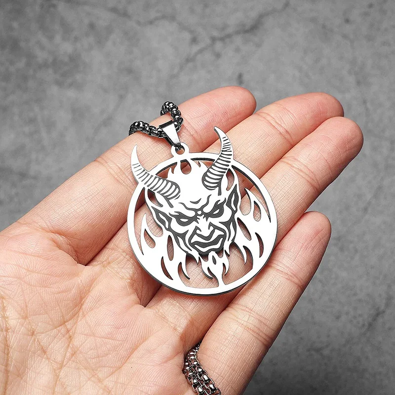 جولة الجوف قسطنطينوس المتقشف الشيطان قلادة قلادة للرجال الفولاذ المقاوم للصدأ الشكل ميدالية تميمة المجوهرات #5