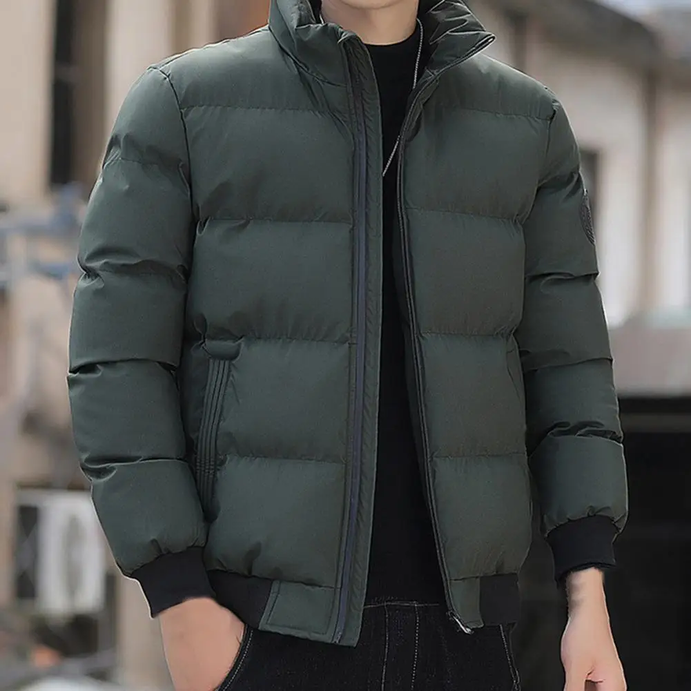 Chaqueta acolchada de algodón para hombre, abrigo de manga larga con cuello levantado y cremallera, de talla grande, a prueba de frío, con bolsillos gruesos, Parkas de moda