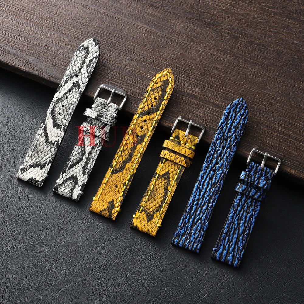 18/19/20/21/22/23/24mm Geprägtes Schlangen- und Haifischhautmuster Handgefertigtes Leder-Uhrenarmband Vintage Rindsleder Herren-Armband – Detail 8