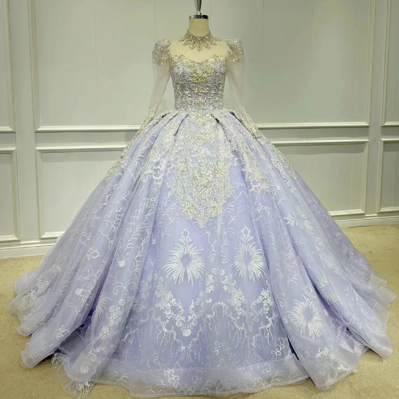 

Бальное платье с круглым вырезом, платья для Quinceanera для 15 лет, модное кружевное платье с бисером и шлейфом для дворника, женское платье на день рождения, vestido de 15 quinceañera