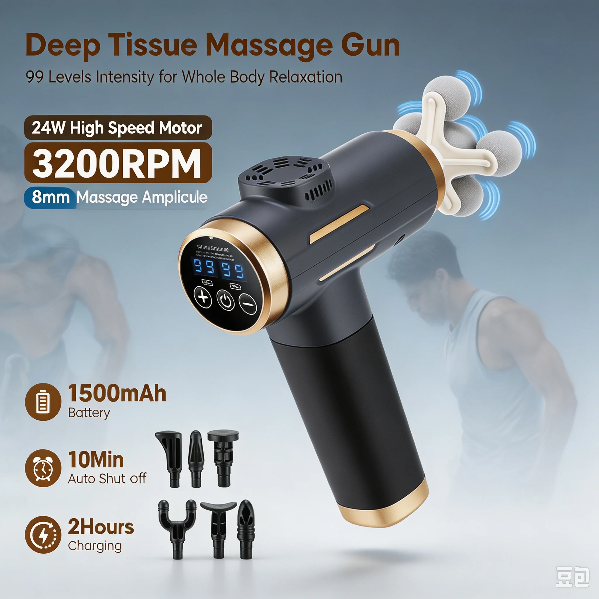 11-IN-1 Electric Massage Gun 99 Level Powerful Fascia Gun High-Frequency Vibration Full Body Massage Gun Muscle Relax masajeador