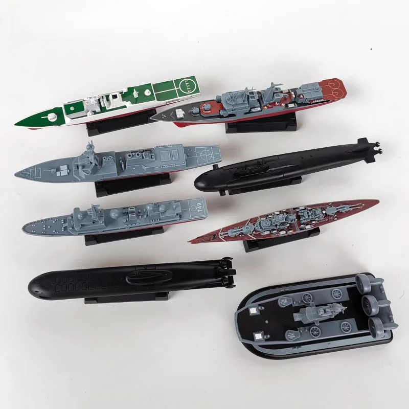 Modelo de barco de acorazado de ensamblaje 4D, 8 Uds., destructores, barco de la guardia costera, submarino, simulación, juguete militar, adorno de buque de guerra