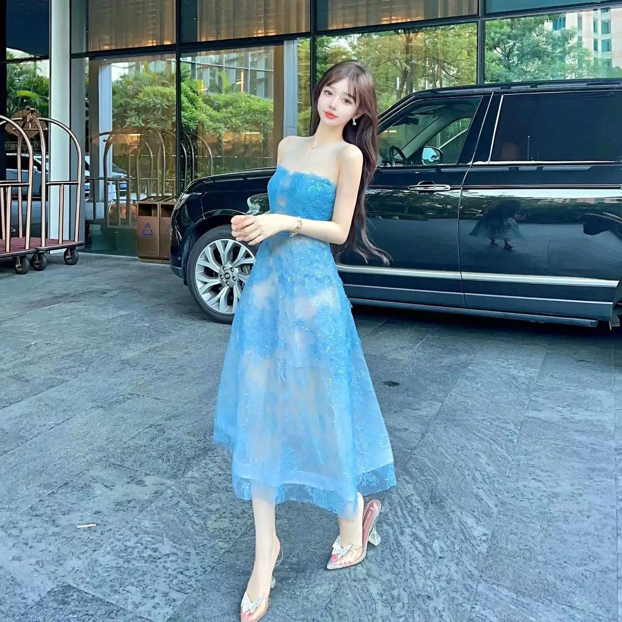 

Luxury 2023 New Women's Evening Dress O Neck Sleeveless High Waist Patchwork Embroidery Backless Fashion Summer Party Dresses