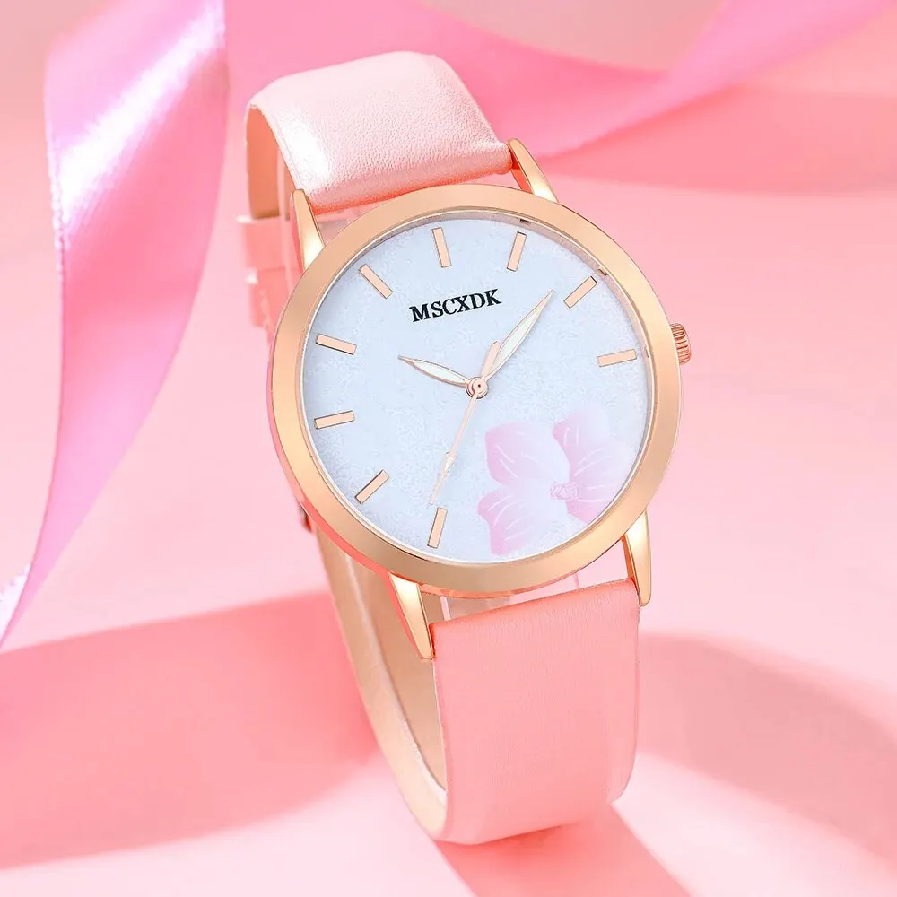 Fashion Pink Watch Glasses Set Women Casual Leather Belt Watches Simple Ladies Quartz Wristwatches Dress Clock Montre Femme