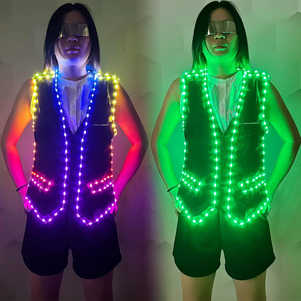 

Новый цветной светодиодный светящийся жилет, бальный костюм, куртка, DJ, певица, танцор, атмосфера, реквизит, костюм для выступления на сцене